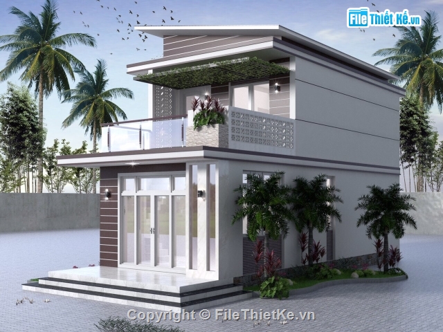 bản vẽ nhà 2 tầng,thiết kế nhà 2 tầng sketchup,sketchup nhà 2 tầng 6x13m,bản vẽ nhà 2 tầng mái chéo,nhà 2 tầng 6x13m