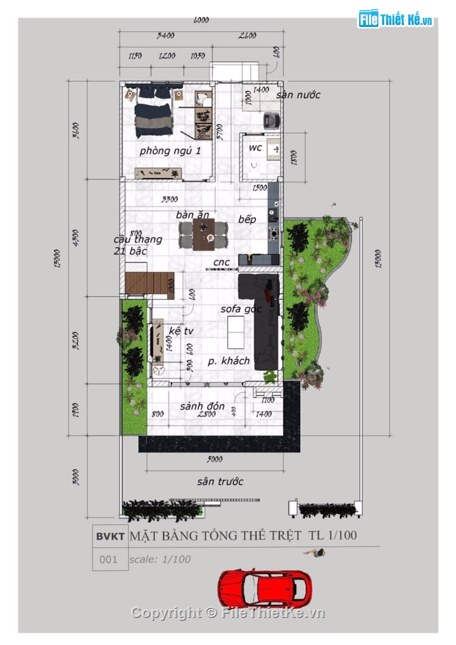 bản vẽ nhà 2 tầng,thiết kế nhà 2 tầng sketchup,sketchup nhà 2 tầng 6x13m,bản vẽ nhà 2 tầng mái chéo,nhà 2 tầng 6x13m