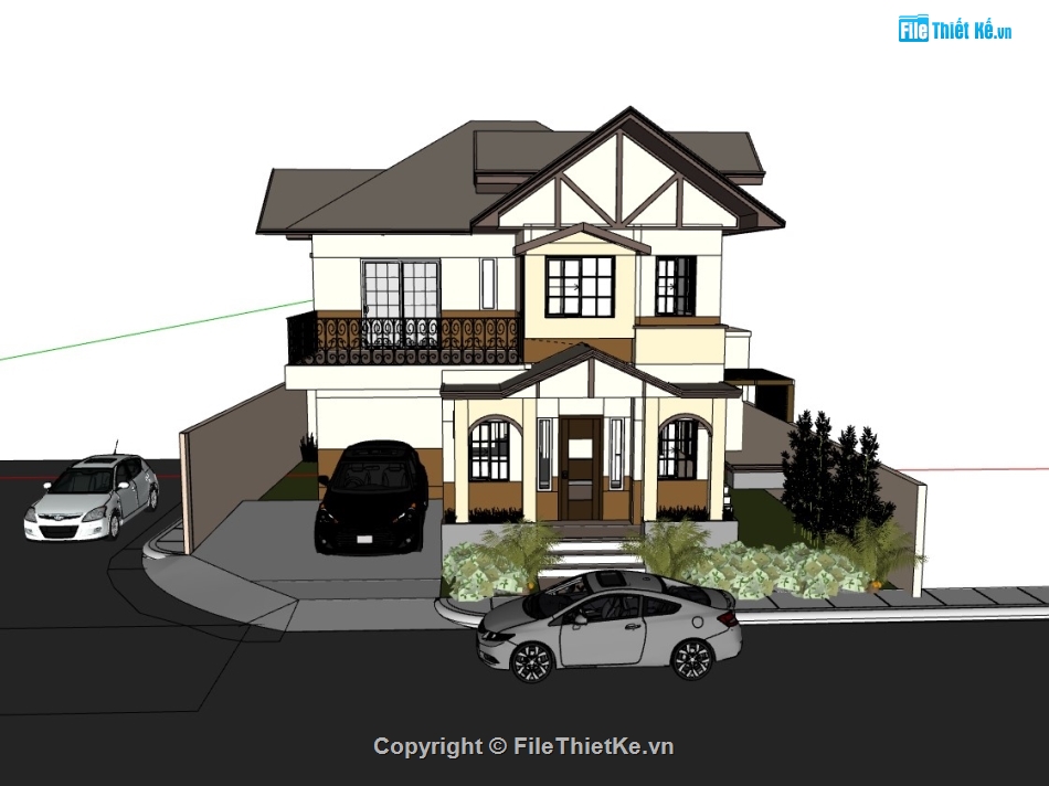 nhà 2 tầng,sketchup nhà 2 tầng,su nhà 2 tầng
