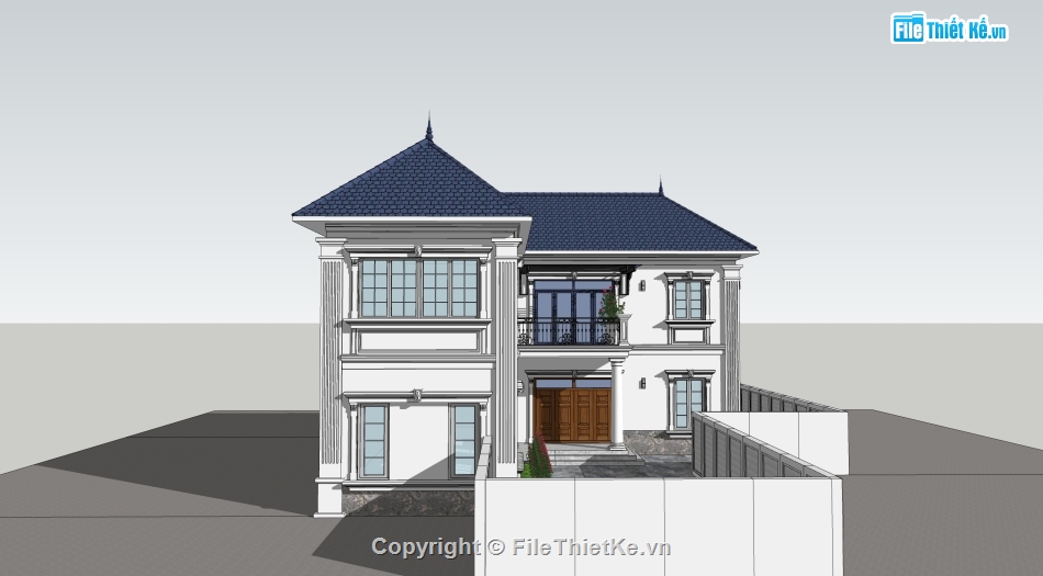 Sketchup,2 tầng,Sketchup nhà 2 tầng,nhà mái thái chữ l