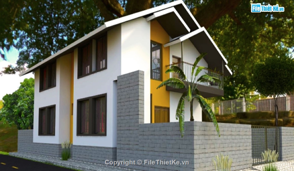 nhà 2 tầng,sketchup nhà 2 tầng,phối cảnh nhà 2 tầng