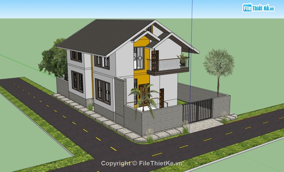 nhà 2 tầng,sketchup nhà 2 tầng,phối cảnh nhà 2 tầng
