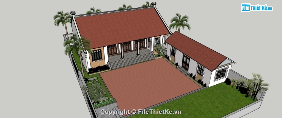 File sketchup nhà 5 gian,Bản vẽ nhà thờ họ 5 gian,Mẫu nhà thờ họ 5 gian,Mẫu nhà 5 gian chữ U,Thiết kế nhà 5 gian hiện đại