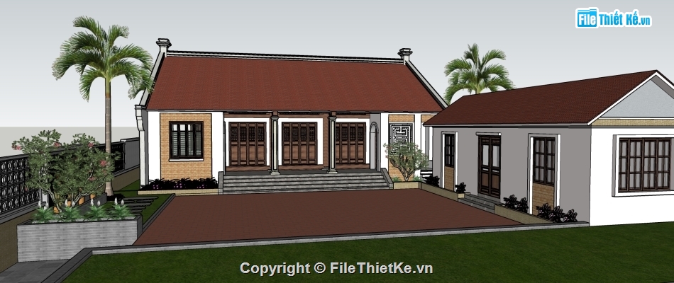 File sketchup nhà 5 gian,Bản vẽ nhà thờ họ 5 gian,Mẫu nhà thờ họ 5 gian,Mẫu nhà 5 gian chữ U,Thiết kế nhà 5 gian hiện đại