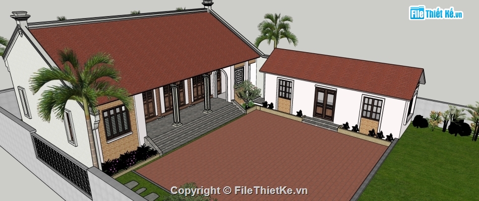 File sketchup nhà 5 gian,Bản vẽ nhà thờ họ 5 gian,Mẫu nhà thờ họ 5 gian,Mẫu nhà 5 gian chữ U,Thiết kế nhà 5 gian hiện đại