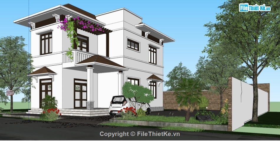 biệt thự 2 tầng,mẫu biệt thự sketchup,thiết kế nhà 2 tầng sketchup,su biệt thự 2 tầng