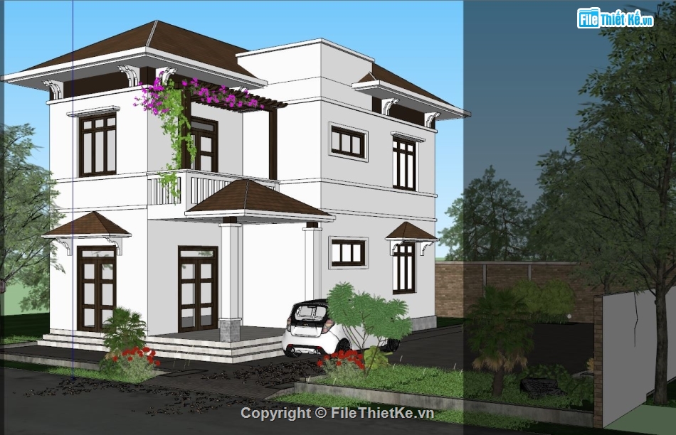 biệt thự 2 tầng,mẫu biệt thự sketchup,thiết kế nhà 2 tầng sketchup,su biệt thự 2 tầng