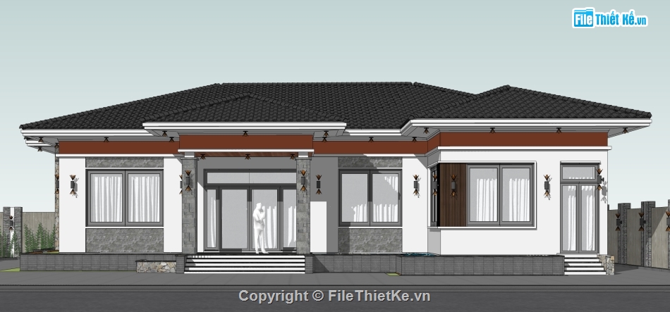 sketchup nhà cấp 4,file su ngoại thất,file sketchup ngoại thất,ngoại thất nhà cấp 4