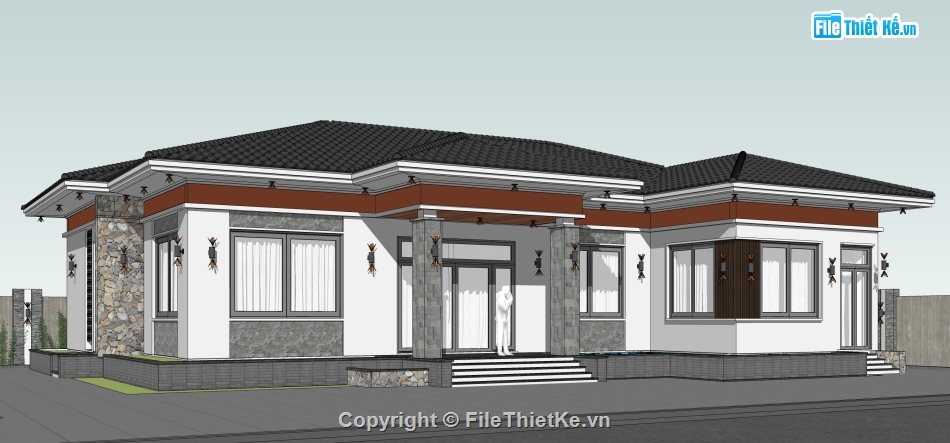 sketchup nhà cấp 4,file su ngoại thất,file sketchup ngoại thất,ngoại thất nhà cấp 4