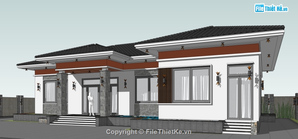 sketchup nhà cấp 4,file su ngoại thất,file sketchup ngoại thất,ngoại thất nhà cấp 4