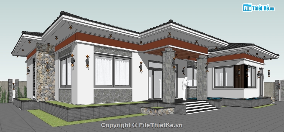 sketchup nhà cấp 4,file su ngoại thất,file sketchup ngoại thất,ngoại thất nhà cấp 4