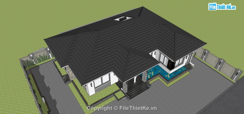 sketchup nhà cấp 4,file su ngoại thất,file sketchup ngoại thất,ngoại thất nhà cấp 4