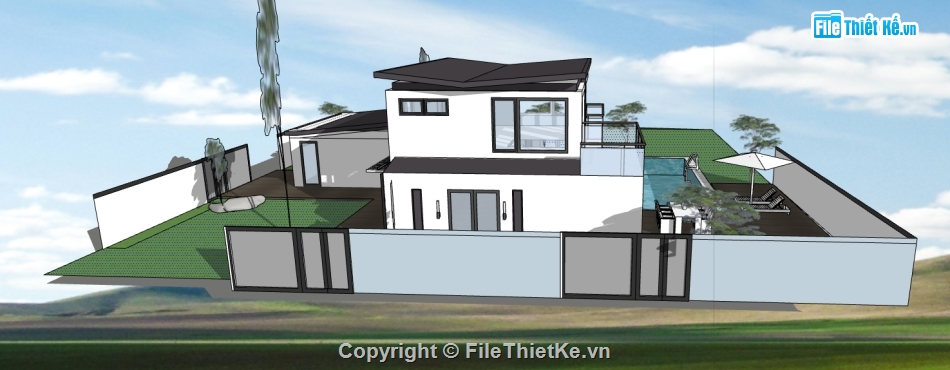 file su biệt thự vườn 2 tầng,biệt thự vườn 2 tầng file sketchup,dựng 3d su biệt thự vườn
