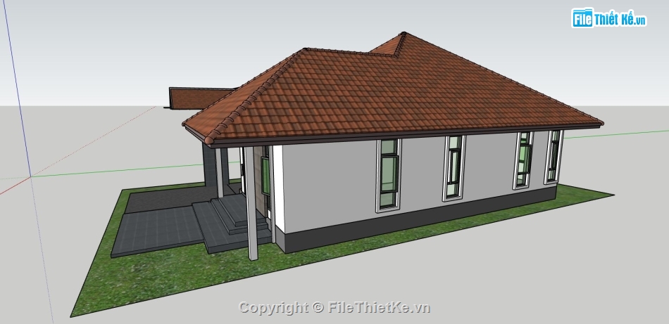 nhà cấp 4,nhà cấp 4 sketchup,phối cảnh nhà cấp 4 sketchup,thiết kế nhà cấp 4