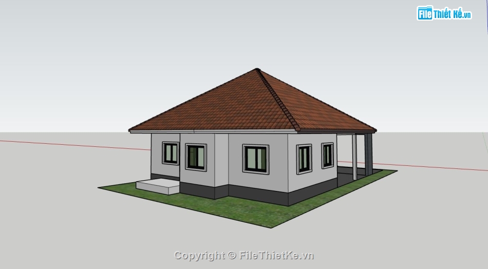 nhà cấp 4,nhà cấp 4 sketchup,phối cảnh nhà cấp 4 sketchup,thiết kế nhà cấp 4