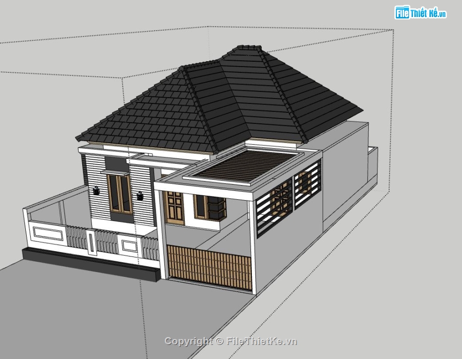 nhà cấp 4 sketchup,thiết kế nhà cấp 4,phối cảnh nhà cấp 4 sketchup,nhà cấp 4 đẹp