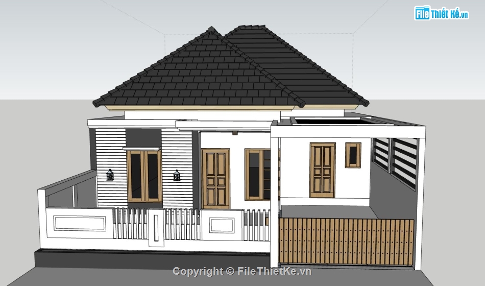 nhà cấp 4 sketchup,thiết kế nhà cấp 4,phối cảnh nhà cấp 4 sketchup,nhà cấp 4 đẹp