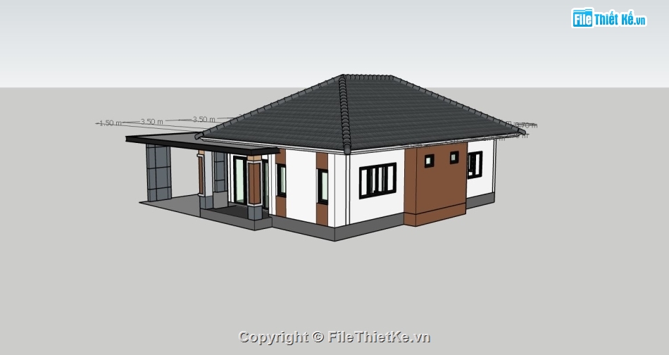 nhà cấp 4,sketchup nhà cấp 4,phối cảnh nhà cấp 4,mẫu nhà cấp 4 tiện nghi