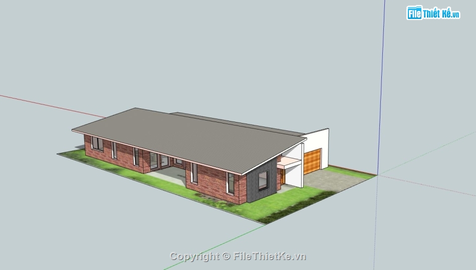 nhà cấp 4 sketchup,phối cảnh nhà cấp 4,thiết kế nhà cấp 4,mẫu nhà cấp 4