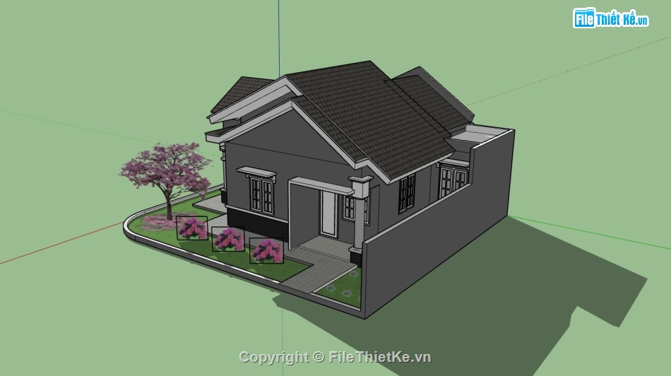 nhà cấp 4 sketchup,phối cảnh nhà cấp 4,thiết kế nhà cấp 4 sketchup,dựng 3d nhà cấp 4