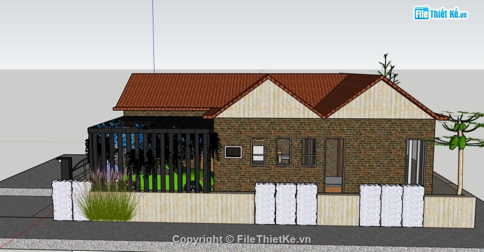 nhà cấp 4 sketchup,mẫu nhà cấp 4 đep,phối cảnh nhà cấp 4 sketchup