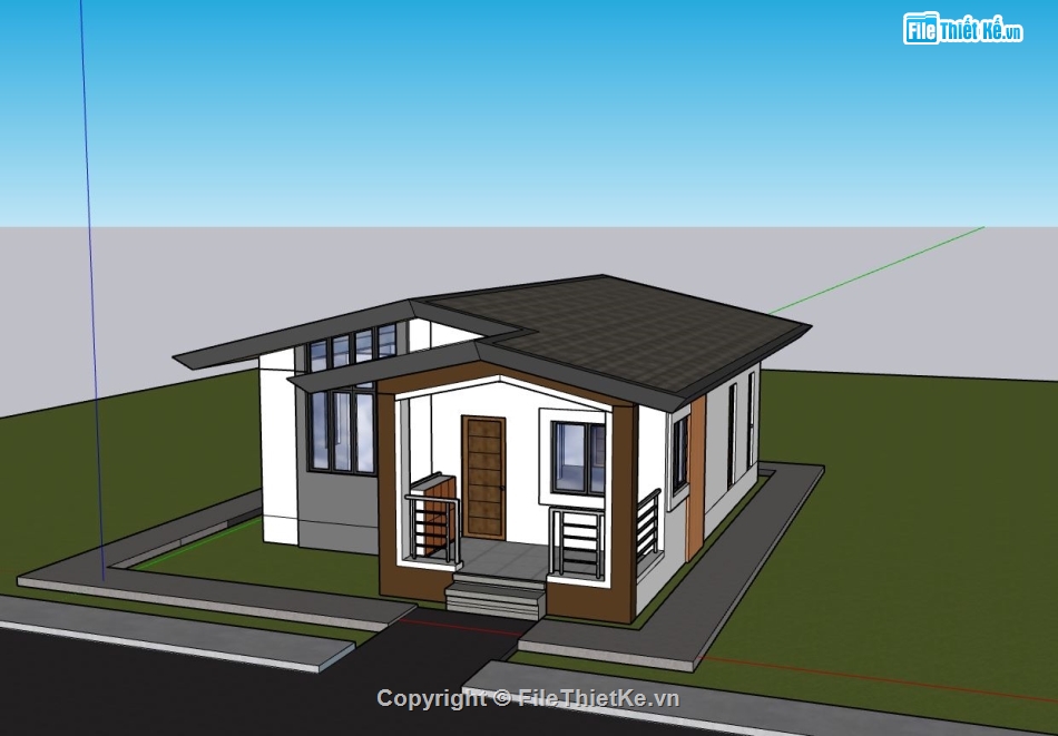 nhà cấp 4 sketchup,File sketchup nhà cấp 4,mẫu sketchup nhà cấp 4,phối cảnh nhà cấp 4