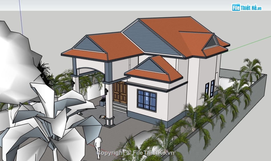 nhà cấp 4,nhà cấp 4 sketchup,phối cảnh nhà cấp 4 sketchup