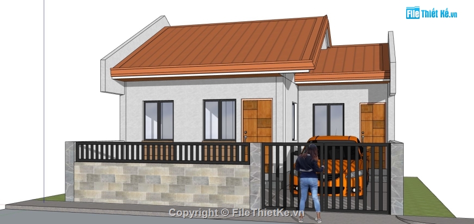 nhà cấp 4,nhà cấp 4 sketchup,thiết kế sketchup nhà cấp 4,phối cảnh nhà cấp 4