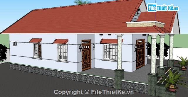 nhà cấp 4 đẹp,kiến trúc nhà cấp 4,File sketchup nhà cấp 4,nhà cấp 4 kiến trúc mái thái đẹp,mẫu nhà cấp 4 kiểu thái