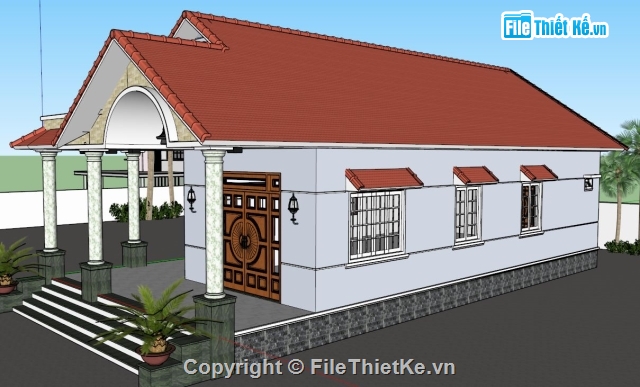 nhà cấp 4 đẹp,kiến trúc nhà cấp 4,File sketchup nhà cấp 4,nhà cấp 4 kiến trúc mái thái đẹp,mẫu nhà cấp 4 kiểu thái