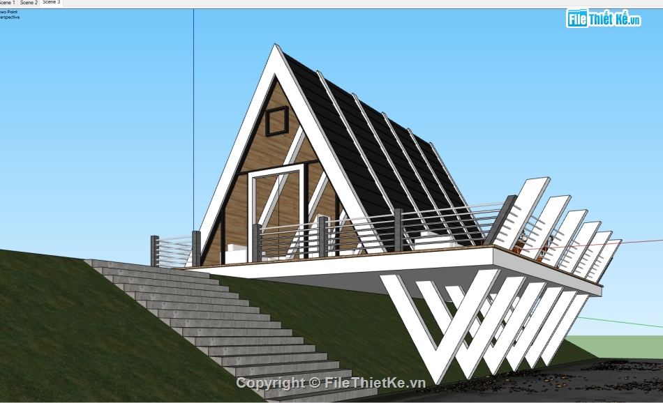 File sketchup nhà gỗ,3d sketchup nhà gỗ,3d su nhà gỗ,file 3d nhà bungalow