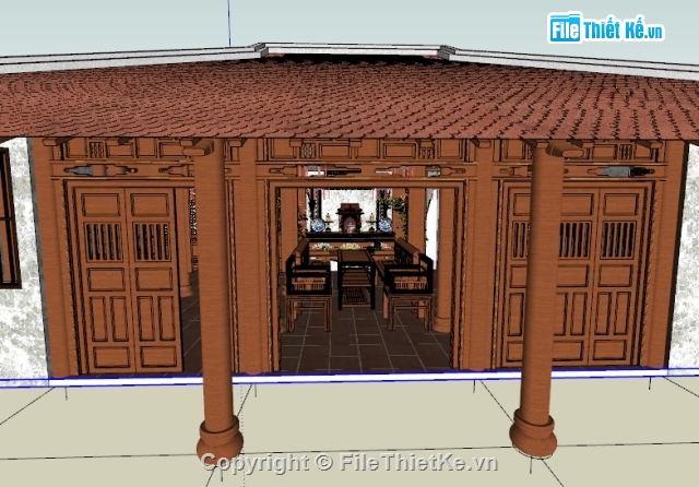 File sketchup nhà gỗ rất đẹp,File sketchup nhà gỗ,file sketchup thiết kế nhà cổ bằng gỗ