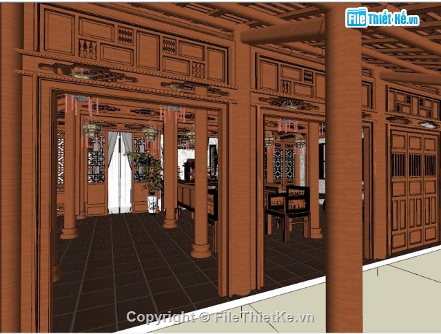 File sketchup nhà gỗ rất đẹp,File sketchup nhà gỗ,file sketchup thiết kế nhà cổ bằng gỗ