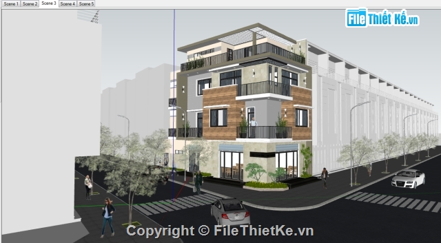 nhà phố 3 tầng,Nhà phố 3 tầng 1 tum,sketchup Nhà phố 3 tầng,Sketchup nhà phố,quán cafe,Sketchup nhà hàng