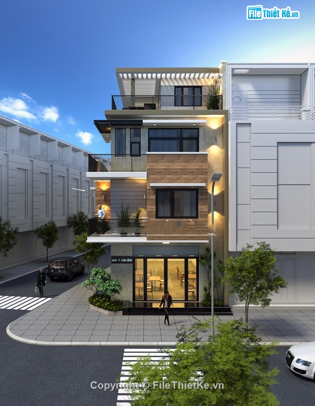 nhà phố 3 tầng,Nhà phố 3 tầng 1 tum,sketchup Nhà phố 3 tầng,Sketchup nhà phố,quán cafe,Sketchup nhà hàng