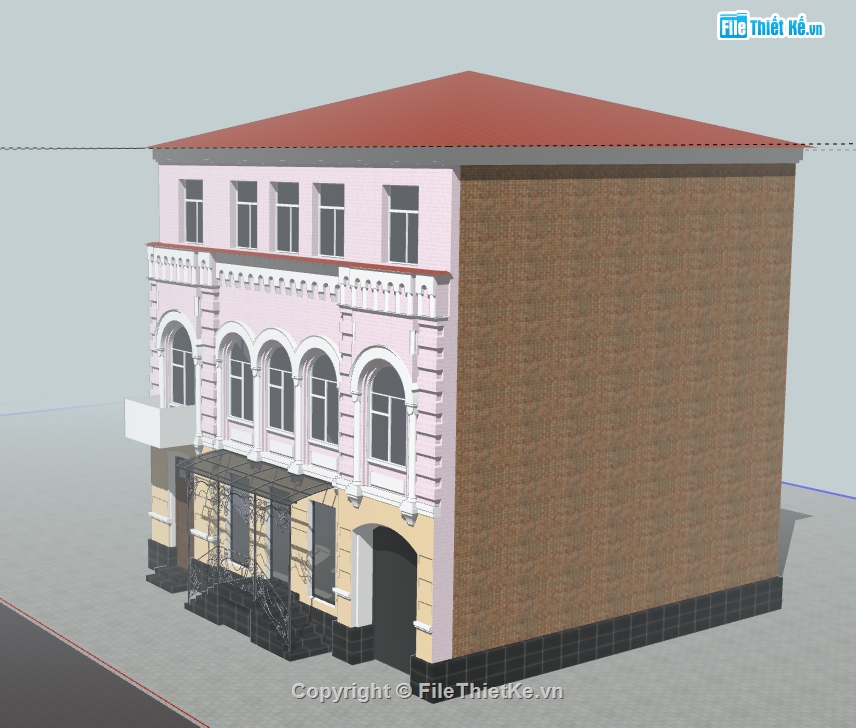 Nhà làm việc 3 tầng 13.3x12.6m,file sketchup dựng nhà làm việc,model su bao cảnh nhà làm việc