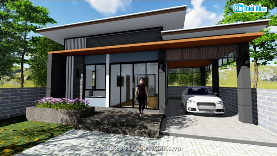 file sketchup nhà 1 tầng,File sketchup nhà ở 1 tầng,File sketchup nhà phố 1 tầng,nhà ở 1 tầng model sketchup
