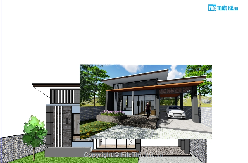 file sketchup nhà 1 tầng,File sketchup nhà ở 1 tầng,File sketchup nhà phố 1 tầng,nhà ở 1 tầng model sketchup