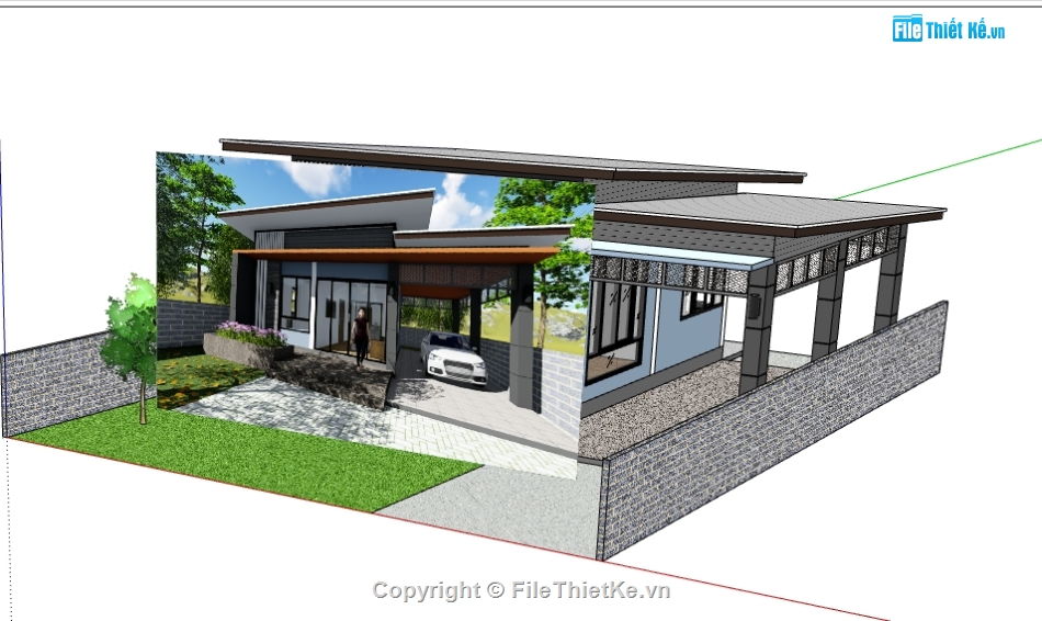 file sketchup nhà 1 tầng,File sketchup nhà ở 1 tầng,File sketchup nhà phố 1 tầng,nhà ở 1 tầng model sketchup