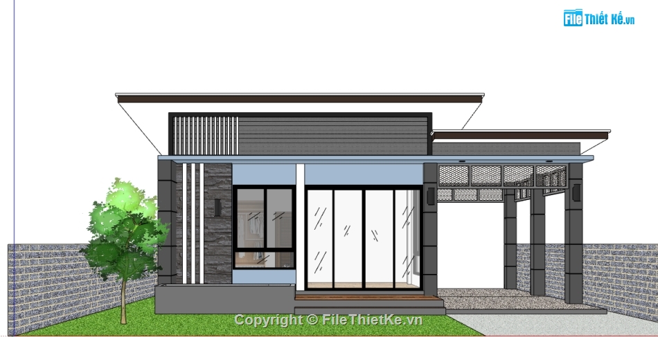 file sketchup nhà 1 tầng,File sketchup nhà ở 1 tầng,File sketchup nhà phố 1 tầng,nhà ở 1 tầng model sketchup