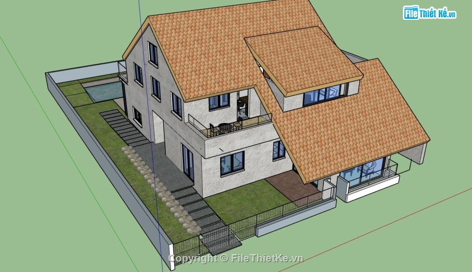 sketchup nhà nghỉ dưỡng,sketchup phối cảnh nhà nghỉ dưỡng,thiết kế 3d nhà nghỉ dưỡng