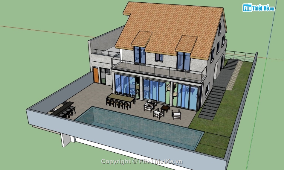 sketchup nhà nghỉ dưỡng,sketchup phối cảnh nhà nghỉ dưỡng,thiết kế 3d nhà nghỉ dưỡng