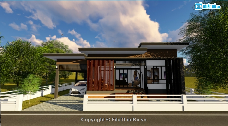 Model sketchup nhà ở 1 tầng,model sketchup nhà ở gia đình,mẫu nhà 1 tầng sketchup,biệt thự 1 tầng sketchup