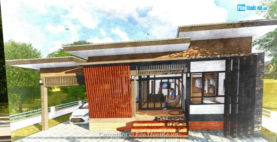 Model sketchup nhà ở 1 tầng,model sketchup nhà ở gia đình,mẫu nhà 1 tầng sketchup,biệt thự 1 tầng sketchup