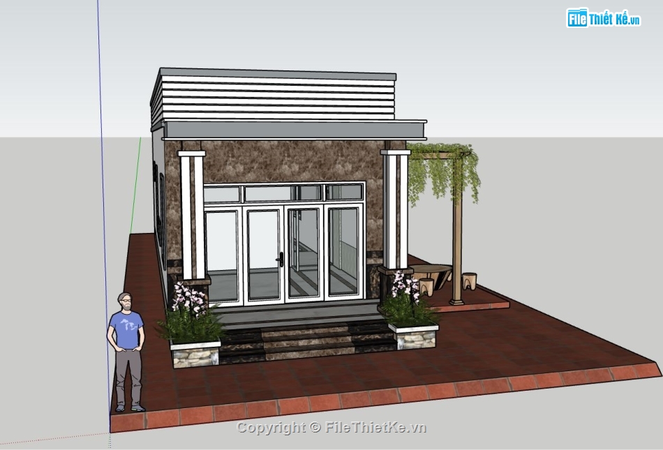 nhà phố sketchup,model sketchup nhà phố 1 tầng,file sketchup nhà phố 1 tầng