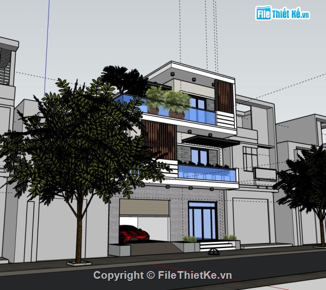 1 trệt 2 lầu,Sketchup,Nhà phố,Nhà phố 1 trệt 2 lầu,Su nhà phố