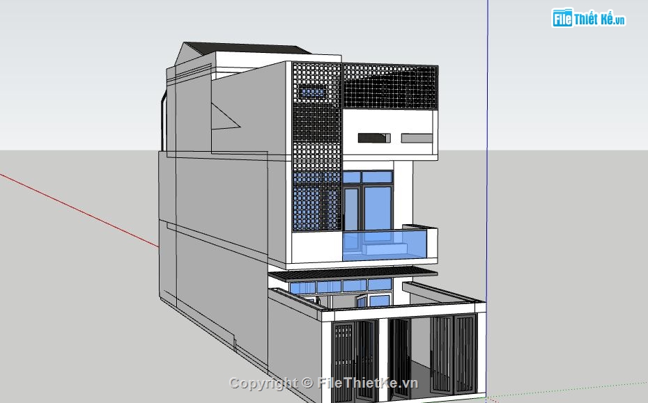 nhà phố 2 tầng,sketchup nhà phố 2 tầng,model nhà phố 2 tầng 1 tum