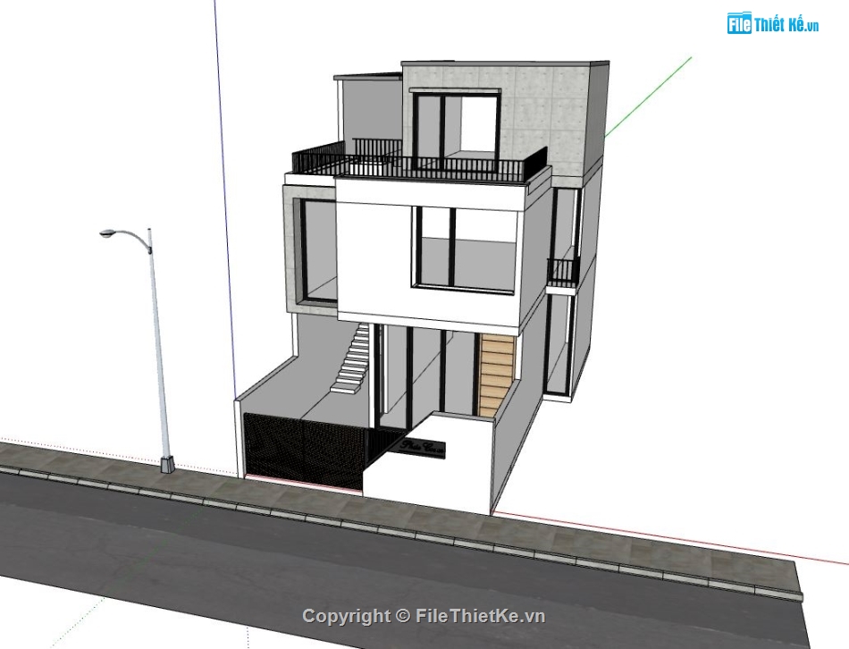 nhà phố 2 tầng 1 tum,sketchup nhà phố 2 tầng 1 tum,mẫu nhà phố 2 tầng 1 tum