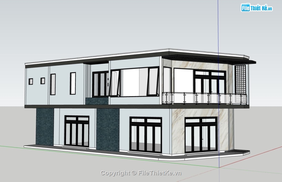nhà phố 2 tầng 2 mặt tiền,file sketchup nhà phố 2 tầng,mẫu nhà phố sketchup,thiết kế nhà phố 2 tầng