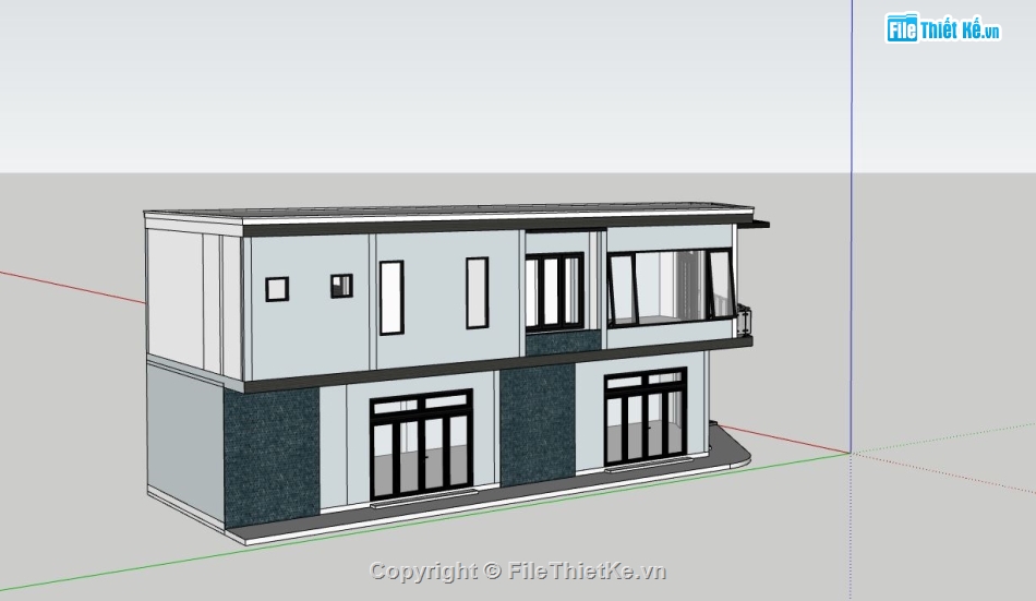 nhà phố 2 tầng 2 mặt tiền,file sketchup nhà phố 2 tầng,mẫu nhà phố sketchup,thiết kế nhà phố 2 tầng